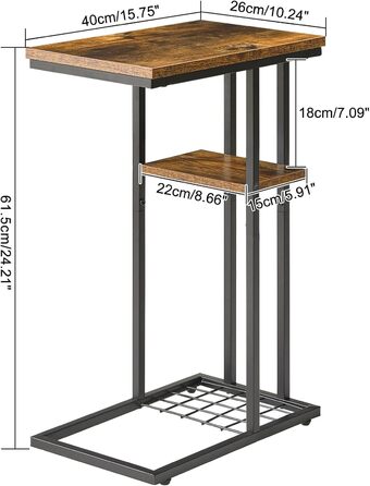 Журнальний столик YMYNY C-подібної форми, журнальний столик з полицею, дротяна сітка, регульовані ніжки, 40x26x61.5 см, вінтаж