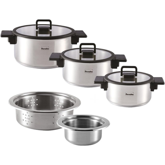 Набір каструль Berndes 6-ти частинний з нержавіючої сталі, індукційне дно, економія місця