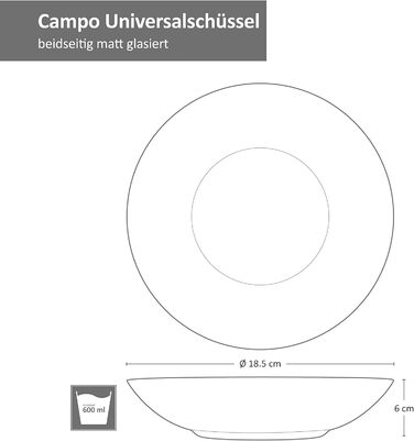 Комбінований сервіс Campo Cream 24 шт. на 6 осіб I Керамічний набір посуду кремовий з чорним обідком