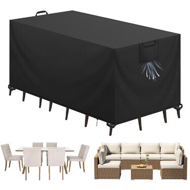Чохол для садово-патіо меблів зимовий, водовідштовхуючий, 420D Oxford, анти-UV, для столів та тераси, захист від дощу та пилу, чорний, 125x63x74 см