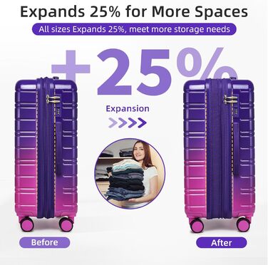 Набір валіз LARVENDER 5-ти частинний, з жорстким корпусом, розширюваний, з кодовим замком (Midnight Berry)