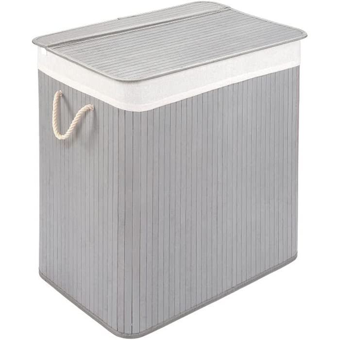 Бамбуковий кошик для білизни PANA ECO з кришкою * дерев'яна сумка для білизни * складаний колектор для білизни * шафа для білизни у ванній * 100 бамбук колір * розмір (104l (52 x 32 x 63 см), сірий)