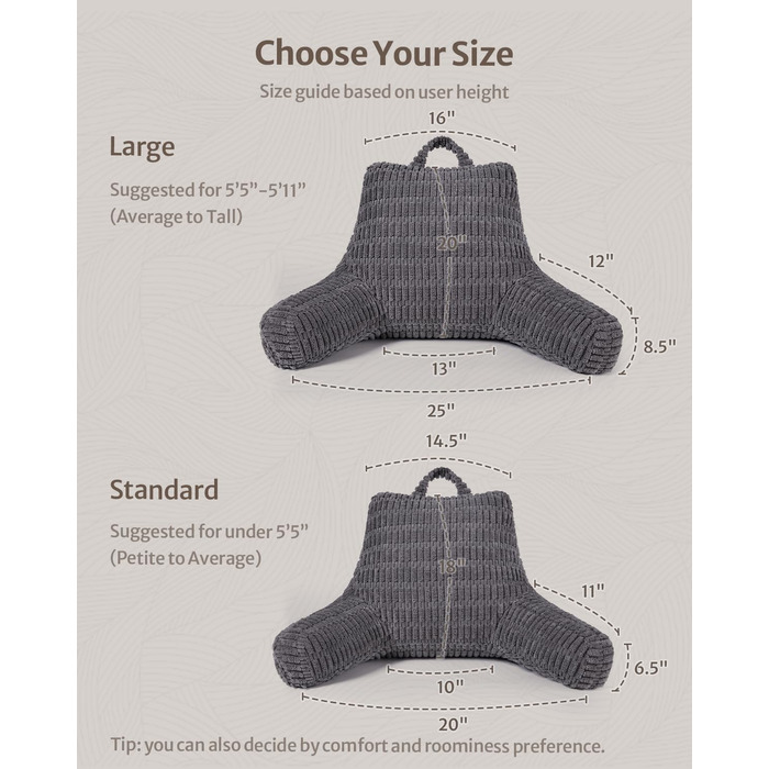 Зручне крісло-мішок Blissful Diary Lesekissen з memory foam для читання та відпочинку, сіре