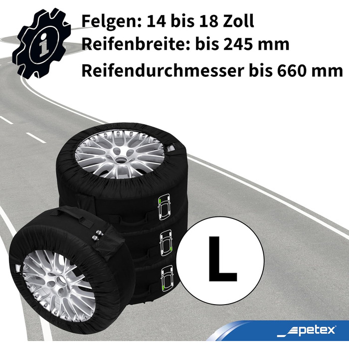 Набір рефлекторних кишень PETEX Premium чорного кольору, різні розміри (L Ø 660 mm)