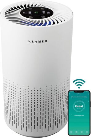 Повітряочисник KLAMER 300i з HEPA-фільтром: для кімнат до 50 м², видаляє 99,9% пилу, алергенів та вірусів