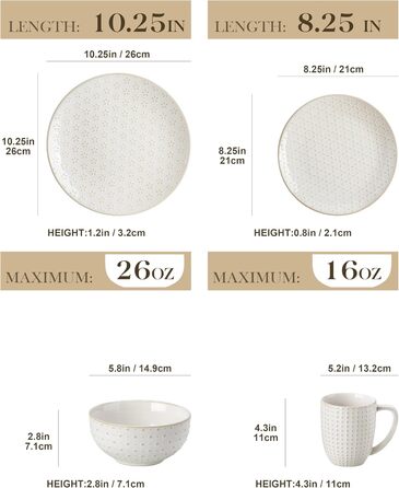 Набір посуду Malacasa LYDIA Beige для 4 осіб (16 предметів) - набір посуду з кераміки з рельєфом, сучасний сервіз