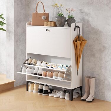 Взуттєва шафа Dripex, вузька, з 2 відкидними ящиками, 80x24x100 см, білий колір