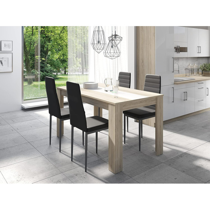 Обідній стіл byLIVING Nori: сучасний дизайн, ефект дуба, стільниця чорного або білого кольору, 140 x 80 см, висота 75 см
