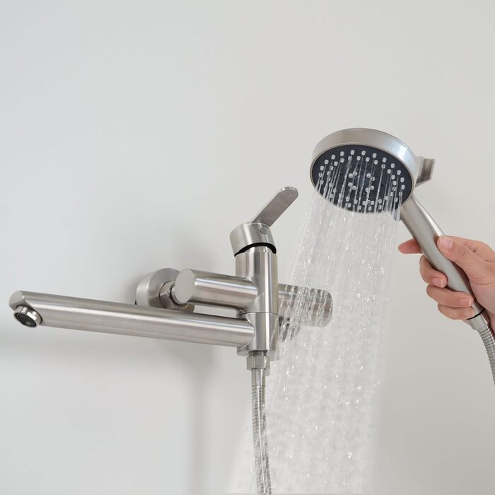 Набір змішувач для ванни PHASAT з витяжною лійкою, чорний, настінний монтаж, PTBB13E (довга лійка, нікель B)