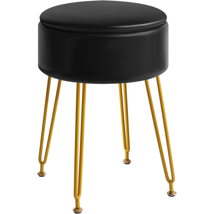Пуф-табуретка IBUYKE з велюру, круглої форми, з м'якою оббивкою, на золотих металевих ніжках, чорного кольору, з PU-підсидінням для зберігання, модель L/G-30P
