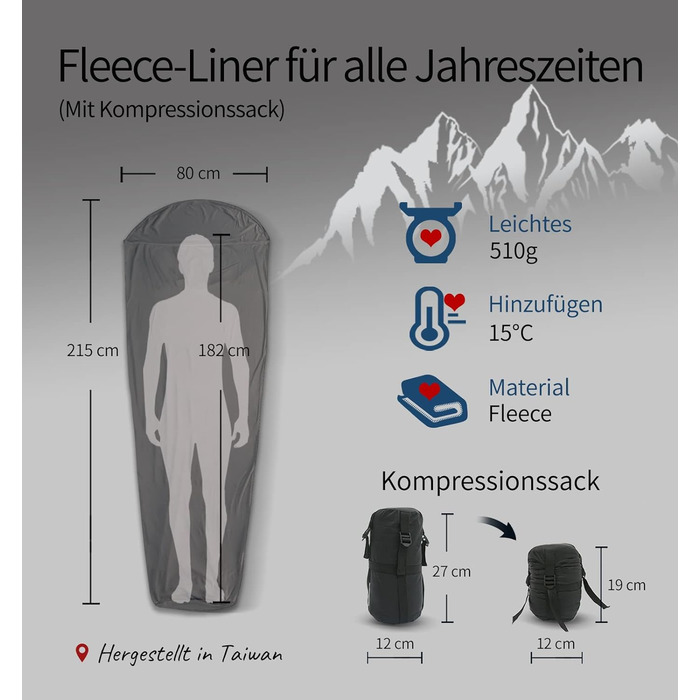 Всесезонний вкладиш для спального мішка Litume пропонує до 15C, стискаючий і легкий спальний мішок для мумій для подорожей, кемпінгу, подорожей, кемпінгу, кемпінгу