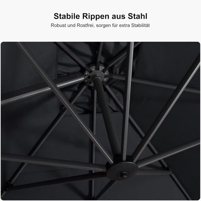 Парасолька від сонця PURPLE LEAF 250x250 см, велика підвісна парасолька-ампел з рукою-коханцем, поворотом на 360° та хрест-підставкою для тераси та балкона, сіра