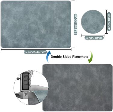 Підставки під тарілки та серветки з екошкіри (6 шт.) - водонепроникні, стійкі до подряпин, для кухні та обіднього столу. Зелено-сірий набір
