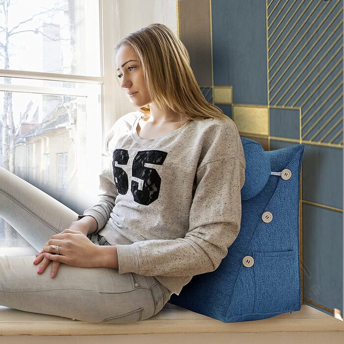 Подушка для спини, трикутна подушка для тіла, підголовник, подушка для ліжка, спинка для дивана, велика подушка для тіла, 60 см (Блакитний)