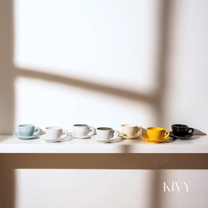 Набір кавових чашок KIVY Cappuccino (4 шт., 240 мл) з блюдцем - ручної роботи, з товстих стінок, з екологічного стеінгуту, стійкі до миття в посудомийній машині, колір: таємно зелений