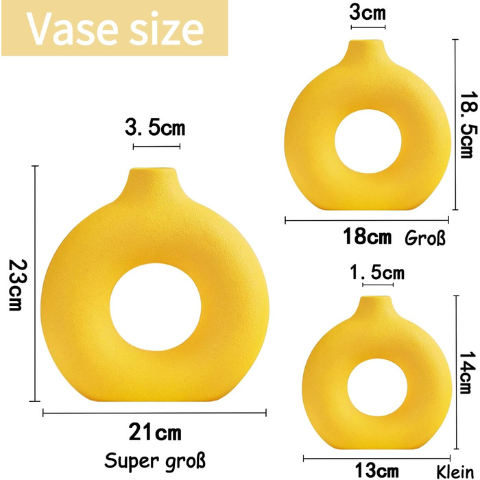 Набір прикрас вази 3 Керамічні вази пончики для пампасної трави, скандинавський декор у стилі бохо, бежевий, для вітальні, весілля (жовтий)