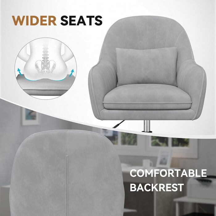 Крісло Aivermeil для офісу та дому: м'яке, з підголовником, обертове, регульоване по висоті, ергономічне, до 120 кг (сірий)