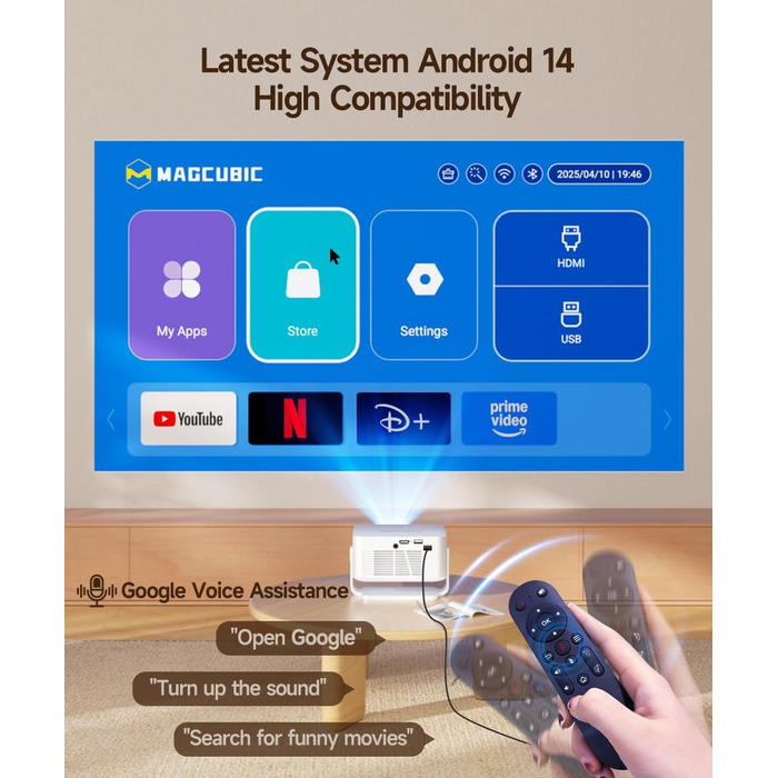 Magcubic HY300max Міні проектор 4K/8K з Android 14, WiFi 6, Bluetooth 5.4, Автофокус, для домашнього кінотеатру, білий