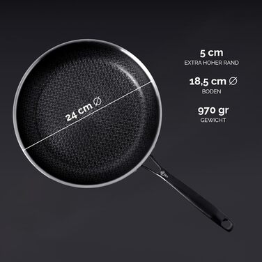 Німецька сковорода NYORD з нержавіючої сталі - антипригарна, з керамічним покриттям, для індукції, газу та кераміки, з кришкою, 24 см