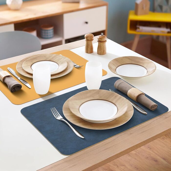 Набір підставок під тарілки 6 шт., синій, 40x30 см, нековзкі, миючіся, з термостійкого кожзаму