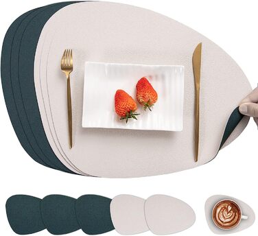 Набір скатертин Myir JUN з екошкіри (6 шт., бежево-зелений)