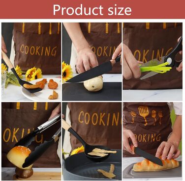 Набір кухонних ножів 19 предметів з підставкою, силіконовий кухонний інвентар, чорний колір