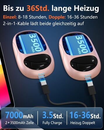 Електричні грілки для рук DDKJ - 2 шт. з LED-дисплеєм та 3 рівнями нагріву. Підзаряджаються, багаторазові, для дітей, чоловіків та жінок.