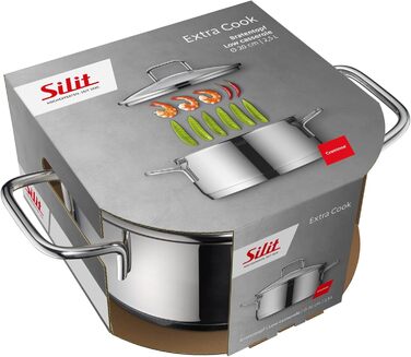 Набір кухонного посуду Silit Extra Cook: каструлі 16/20/24 см з кришкою, ковшик 16 см, мірна шкала, широке вільно, придатний для миття в посудомийній машині, з нержавіючої сталі Crominox (казанок 24 см)