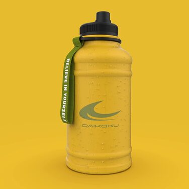 Пляшка з нержавіючої сталі Daikoku регульований ремінець карабін, термос з подвійними стінками без бісфенолу А, багаторазова пляшка для води, герметична кришка, кораловий колір, ємність 500 мл (2,2 л, Жовтий Xxl)