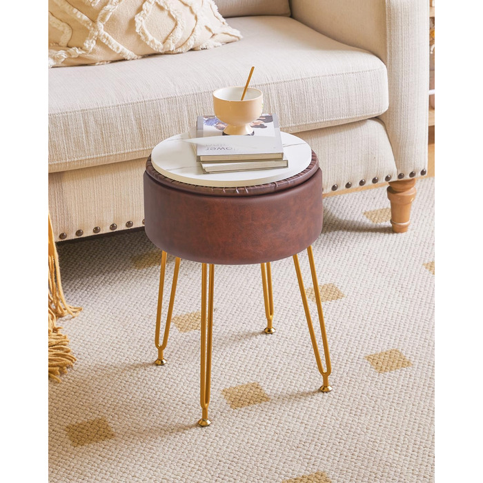 Пуф-табуретка з велюру IBUYKE, кругла, з металевими ніжками, коричневий, для дому