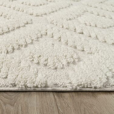 Домашній килим Paco з високим ворсом для вітальні, кошлатий 3D, вінтажний вид в стилі етно-бохо, м'який, розмір колір (200x280 см, кремовий 8)