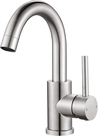 Змішувач для ванної кімнати/кухні з нержавіючої сталі, поворотний на 360°, висота виливу 150 мм, з однорідним змішувачем, покриття - нікель