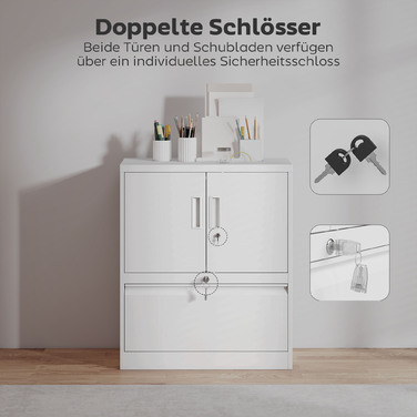 Шафа для документів, офісна шафа, замикаюча багатоцільова шафа зі сталі з 2 дверцятами, регульованими полицями, біла