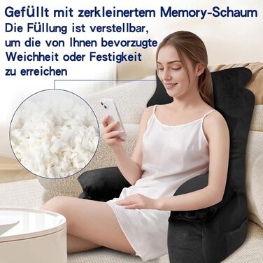 Підкуштунок для ліжка та дивана, подушка для спини, зручний підкуштунок з підлокітником для дорослих, 67*30 см (Чорний)
