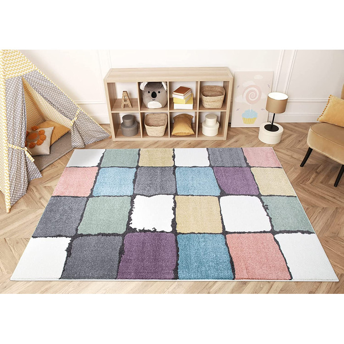 Міський килим-килим для дитячої кімнати-Молодіжний килим - - Дитячий килим з мультисучасним географічним візерунком з коротким ворсом-Сучасний Підлітковий килим (мульти / плед, 140x200 см)