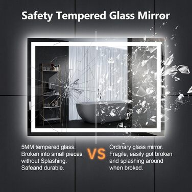 Дзеркало для ванної кімнати зі світлодіодним підсвічуванням 50x70 см, LED дзеркало з сенсорним вимикачем, 80x60 см з 3-кольоровим регулюванням яскравості