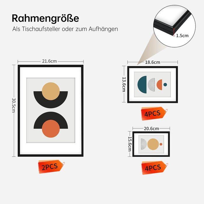 Набір фоторамок 5er Bilderrahmen DIN A4 з плексигласом для фото та портретів: рамка для встановлення та підвішування