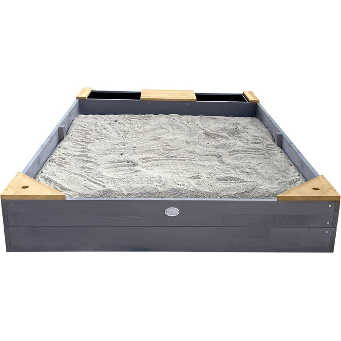 Дерев'яний пісочниця AXI Kelly з лавкою, сидіннями та контейнерами для води | Пісочниця для дітей сірого та коричневого кольору | 180 x 115 см