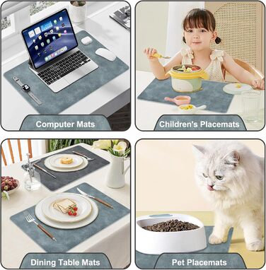 Підставки під тарілки та серветки з екошкіри (6 шт.) - водонепроникні, стійкі до подряпин, для кухні та обіднього столу. Зелено-сірий набір