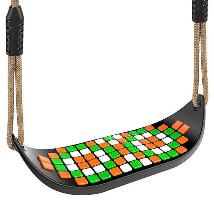 Гойдалка садові SELEWARE з міцним сидінням, 2м регульованим канатом та 2 карабінами, чорна (квадратне сидіння)