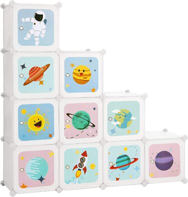 Стелажна система SONGMICS на 10 кубів, дитяча шафа для зберігання, полиця без болтів, пластикова полиця для взуття, шафа з дверцятами, для взуття, іграшок, 123 x 31 x 123 см, білий LPC903W01