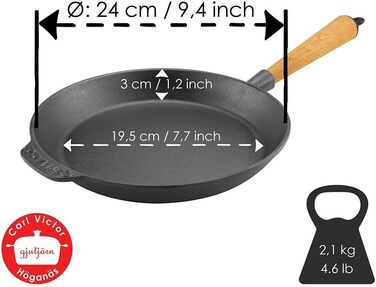 Сковорода Carl Victor Сковорода чавунна 24 см без легкої дерев'яної ручки PFAS