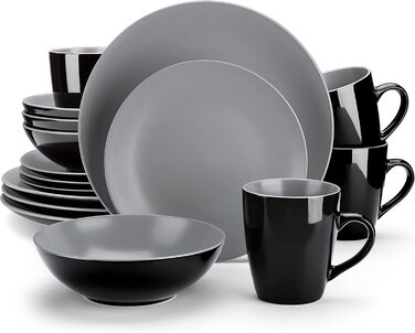 Комбінований сервіс глиняний посуд, Набір посуду vancasso lento з 48 предметів, сучасна їдальня на 12 осіб (світло-сірий, 16 предметів(LENTO))