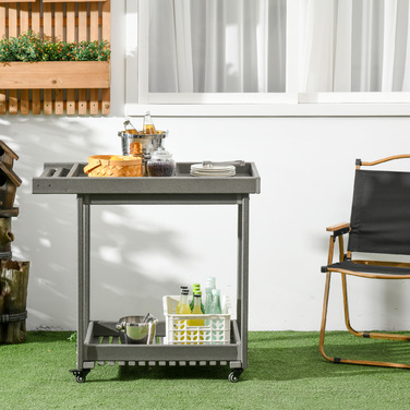 Візок для сервіровки Outsunny Візок для барбекю з рушникосушкою 87x50x80см, Садовий візок з 2 полицями, Відкритий багатофункціональний стіл