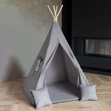 Дитяче намет PaLulli® Tipi з бавовни, матрац, система стабілізації, ліхтар та декоративні подушки (сірий)