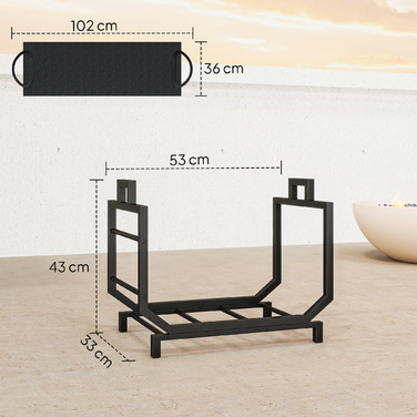 Стійка для дров Outsunny, 53 x 33 x 43 см, з мішком для перенесення, металева, чорна