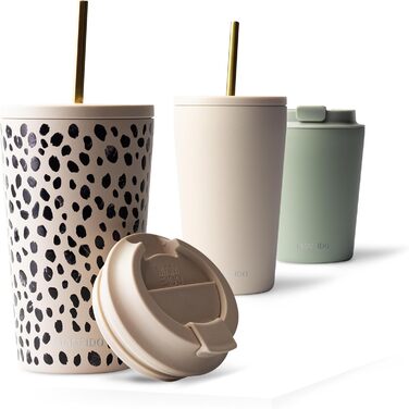 Термокружка MAMEIDO з соломкою: сталева, подвійні стінки, 470 мл, Almond Flakes