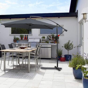 Садова парасолька від сонця Alu Ampelschirm з ручкою-курбою, Ø300 см, сіра, з UV-захистом та водовідштовхувальним покриттям