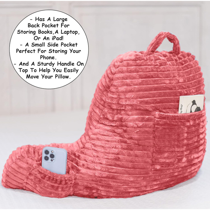 Крісло-мішок Homie з підставкою для зап'ястя, підлокітниками та спинкою для відпочинку, читання, роботи за ноутбуком та перегляду телевізора (біле). Розмір: Small, Колір: Rose