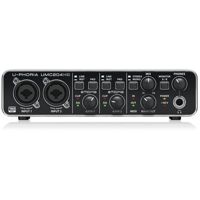 Аудіоінтерфейс Behringer U-PHORIA UMC204HD 2x4, USB, 24-біт/192 кГц, з мікрофонними підсилювачами Midas